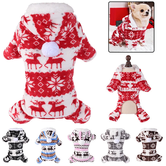 Winter Dog Christmas Jumpsuit Onesie for Small Medium Dogs or Cats